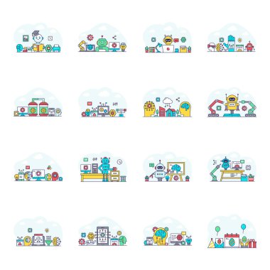 Pack of Robot Flat Illustrations