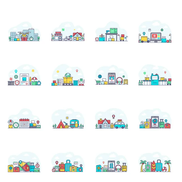 Pack Cargo Tour Flat Illustrations — Stock vektor