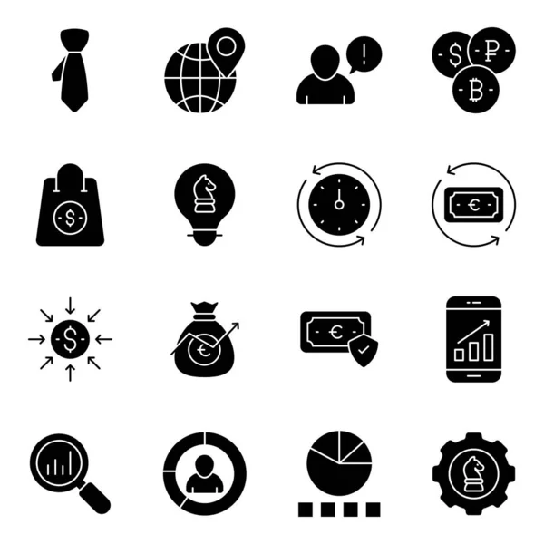 Pack Business Finance Banking Solid Icons — стоковый вектор