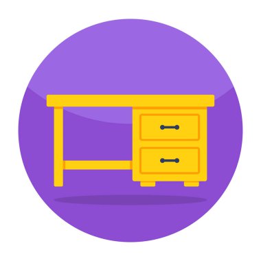 Flat rounded icon of drawer desk 