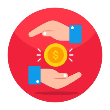 Banknote inside hands, flat design of money care icon
