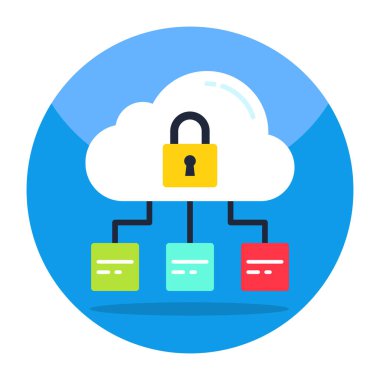 Vector design of nodes and lock with cloud, icon of cloud network security 