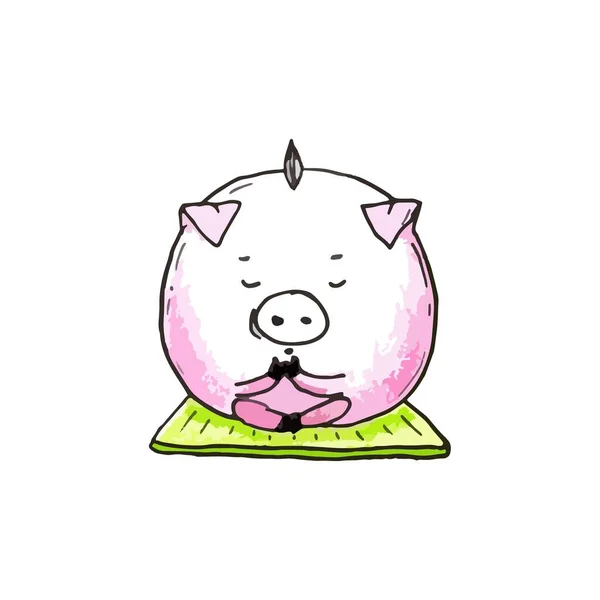 Die Zeichnung Von Piggy Beim Yoga Auf Weißem Hintergrund — Stockvektor
