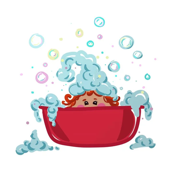 婴儿在水盆里洗澡 — 图库矢量图片