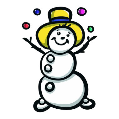 Kardan adam renkli toplarla hokkabazlık yapar.