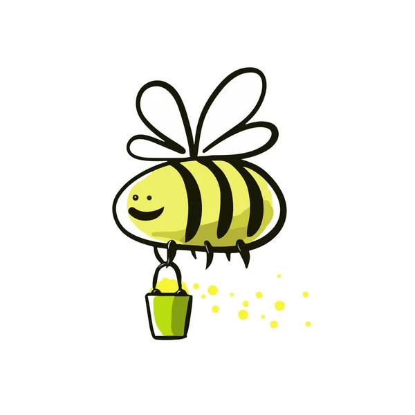 Cheerful Bee Drawing Made White Background — Stock Vector