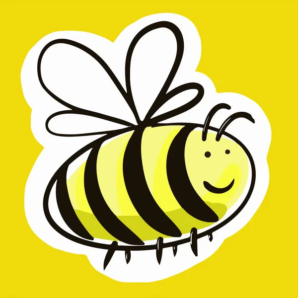 Pegatina Abeja Sobre Fondo Amarillo — Vector de stock