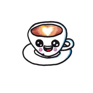   Beyaz arka planda çizgi film kahve fincanı