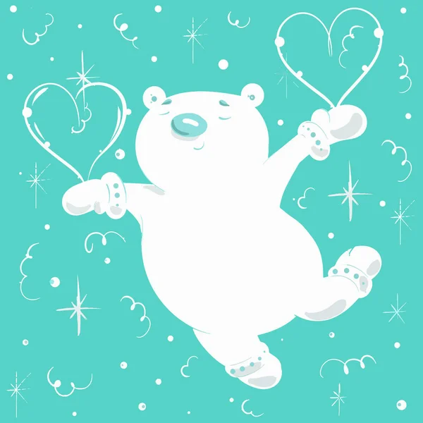 Любящий Белый Медведь Сердцами Снежинках — стоковый вектор