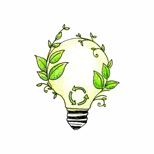 Dessin Vectoriel Écologie Une Ampoule Sur Fond Blanc — Image vectorielle