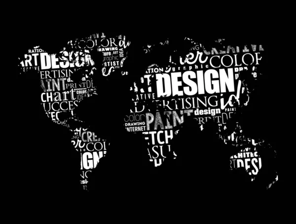 世界地図の形をしたデザインワードクラウド 創造的なビジネスコンセプトの背景 — ストックベクタ