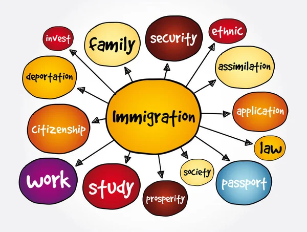 Immigratie Mindmap Concept Voor Presentaties Rapporten — Stockvector