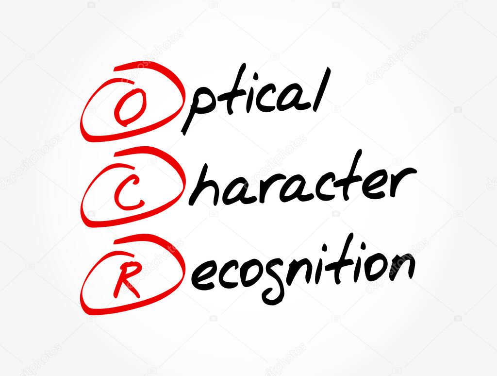 OCR - Optical Character Recognition acronym, technology concept background