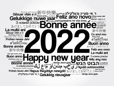 2022 Farklı dillerde mutlu yıllar, kutlama kelimesi bulut tebrik kartı