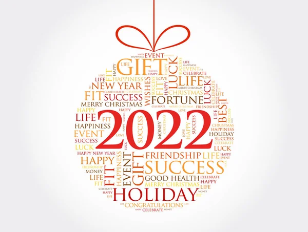 Feliz Año Nuevo 2022 Navidad Bola Palabra Nube Vacaciones Letras — Vector de stock