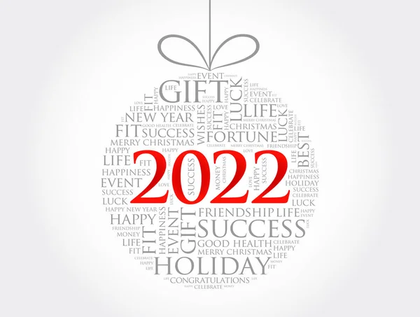 Feliz Año Nuevo 2022 Navidad Bola Palabra Nube Vacaciones Letras — Vector de stock