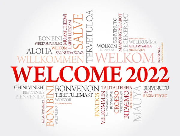 欢迎2022年不同语言的文字云 概念背景 — 图库矢量图片