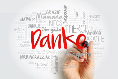 Farklı dillerde işaretleyici arkaplan ile kelime bulutu (Danke)