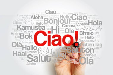 Çav (İtalyanca Merhaba) kelime bulutu dünyanın farklı dillerinde işaret ile