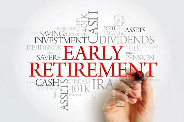 Early Retirement Woord Wolk Met Marker Collage Met Grote Termen — Stockfoto