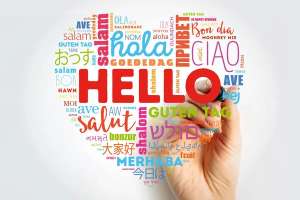 Hello Heart Word Cloud Marker Different Languages World Background Concept — 图库照片