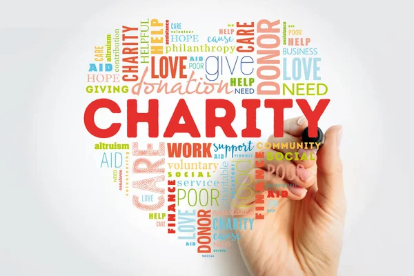 Charity Cuore Parola Nuvola Collage Con Marcatore Concetto Sfondo — Foto Stock