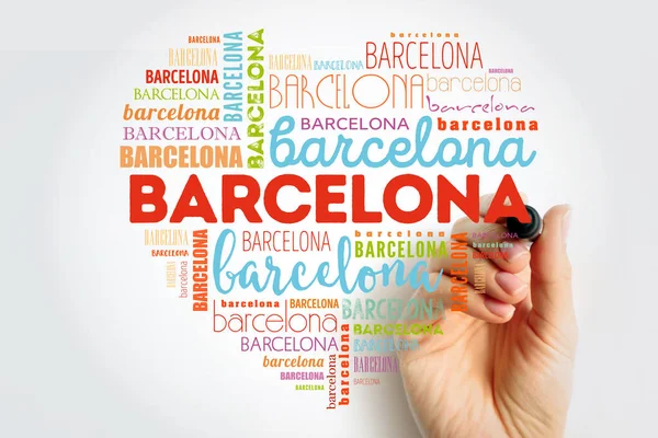 Barcelona aşk kalp kelime bulutu marker, seyahat kavramı arka plan ile