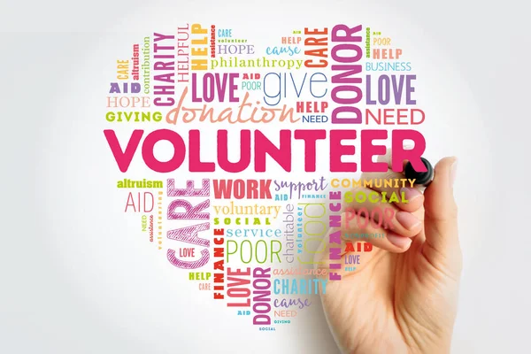 Volunteer Word Cloud Collage Marker Heart Concept Background — Stock Photo, Image