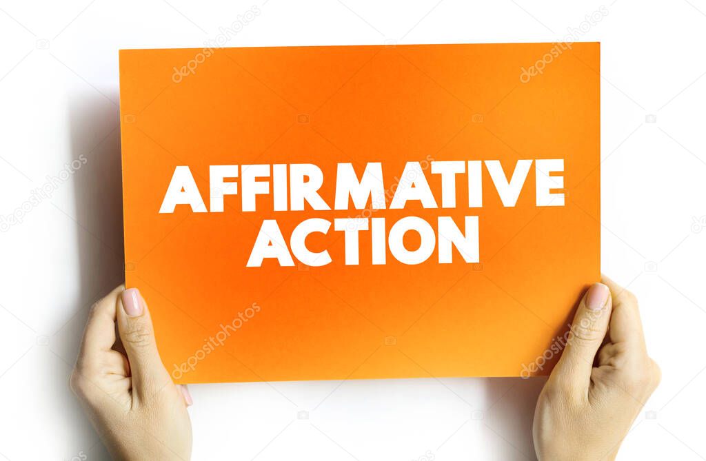 Affirmative Action text quote on card, concept background