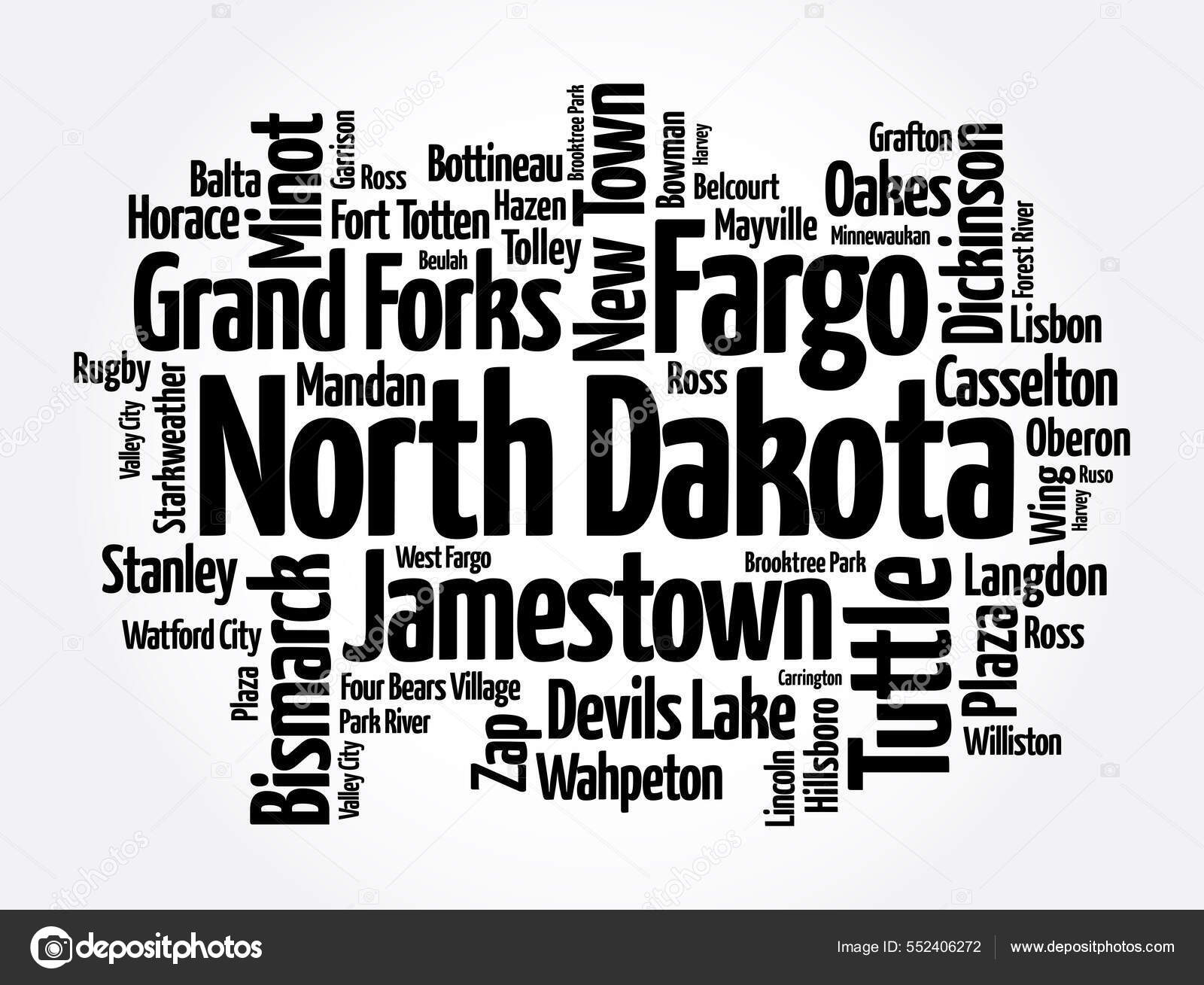 List Cities North Dakota Usa State Word Cloud Concept Background Stock