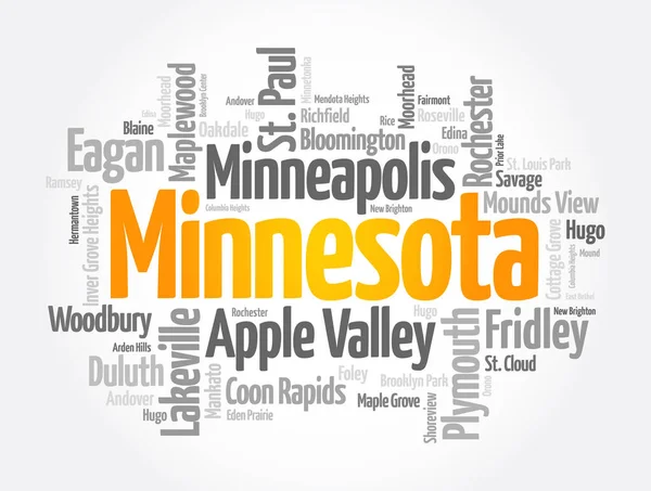 Liste Der Städte Bundesstaat Minnesota Word Cloud Konzept Hintergrund — Stockvektor