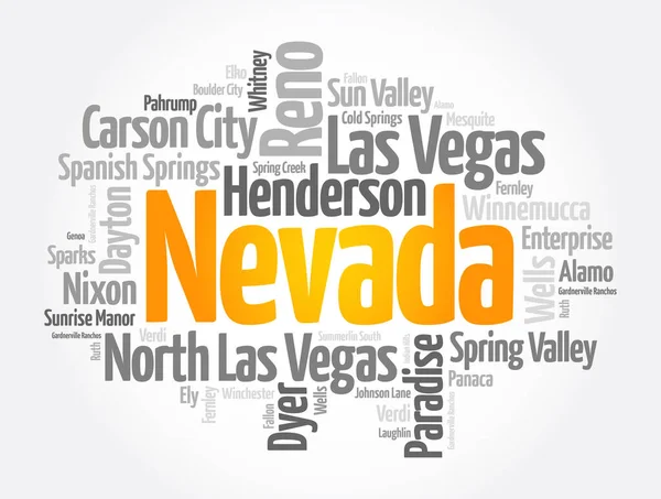 Liste Der Städte Bundesstaat Nevada Word Cloud Konzept Hintergrund — Stockvektor