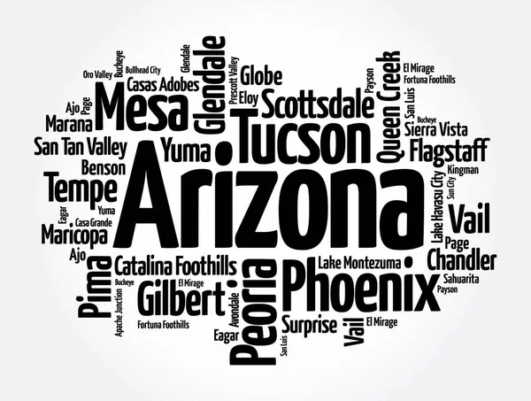 Liste Der Städte Bundesstaat Arizona Word Cloud Konzept Hintergrund — Stockvektor
