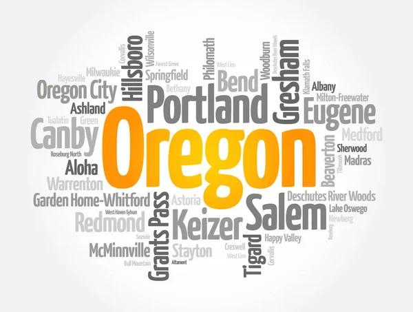 Liste Der Städte Bundesstaat Oregon Word Cloud Konzept Hintergrund — Stockvektor