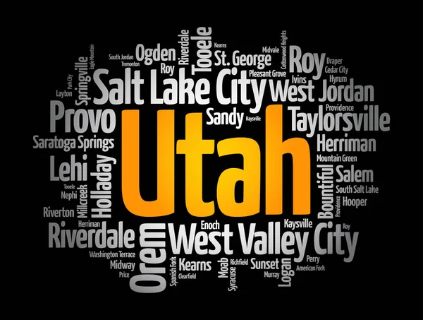 Liste Der Städte Bundesstaat Utah Word Cloud Konzept Hintergrund — Stockvektor