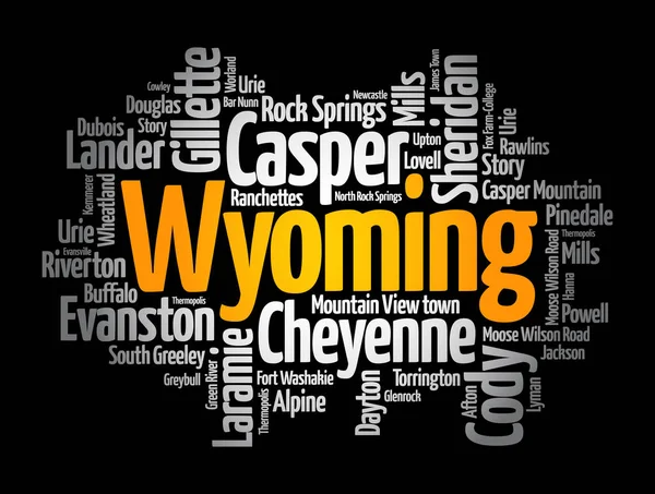 Liste Der Städte Bundesstaat Wyoming Word Cloud Konzept Hintergrund — Stockvektor