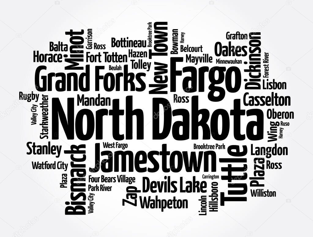 Lista de ciudades en Dakota del Norte, Estados Unidos, Word Cloud