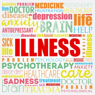 ILLNESS kelime bulut kolajı, sağlık konsepti geçmişi