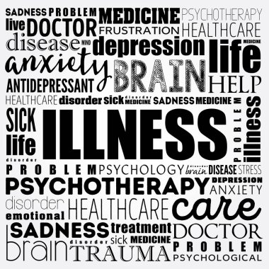ILLNESS kelime bulut kolajı, sağlık konsepti geçmişi