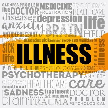 ILLNESS kelime bulut kolajı, sağlık konsepti geçmişi