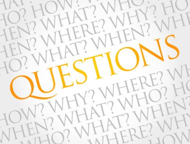 Cevapları bilgi toplama veya sorun çözmede temel kabul edilen sorular, kelime bulutu arka planı