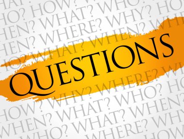 Cevapları bilgi toplama veya sorun çözmede temel kabul edilen sorular, kelime bulutu arka planı