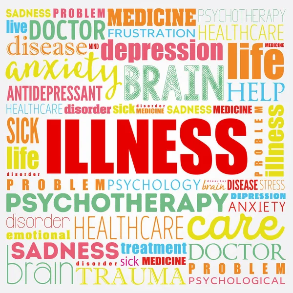 ILLNESS kelime bulut kolajı, sağlık konsepti geçmişi
