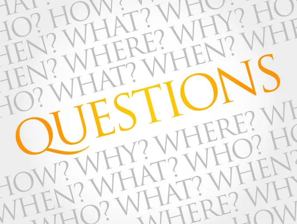 Cevapları bilgi toplama veya sorun çözmede temel kabul edilen sorular, kelime bulutu arka planı