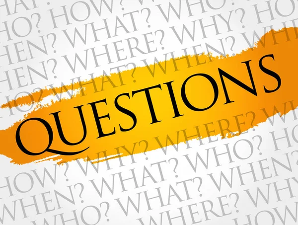 Cevapları bilgi toplama veya sorun çözmede temel kabul edilen sorular, kelime bulutu arka planı