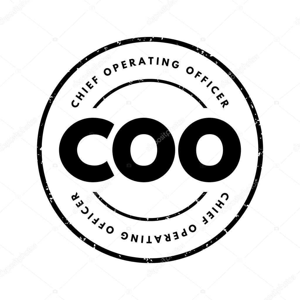 COO Chief Operating Officer - one of the highest-ranking executive positions in an organization, acronym text stamp