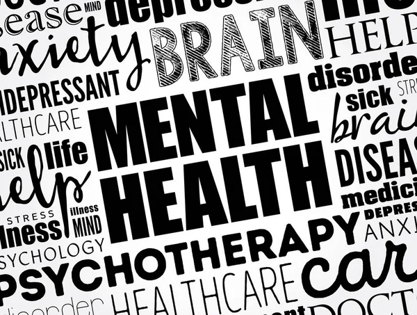 Salud Mental Bienestar Cognitivo Conductual Emocional Fondo Del Concepto Nube — Vector de stock