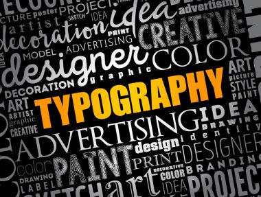 TYPOGRAPHY kelime bulut kolajı, yaratıcı iş konsepti geçmişi