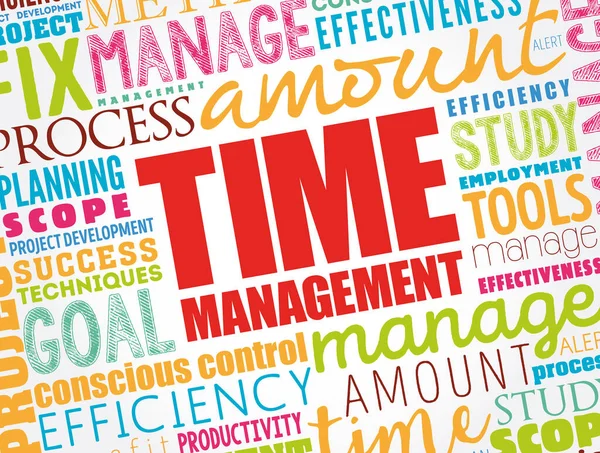 時間管理 さまざまなアクティビティ ワードクラウドの概念の背景との間であなたの時間を分割する方法を整理し 計画するプロセス — ストックベクタ