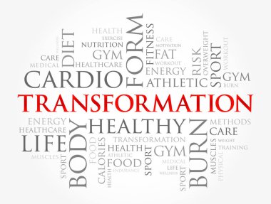 TRANSFORMATION kelime bulut, fitness, spor, sağlık konsepti geçmişi